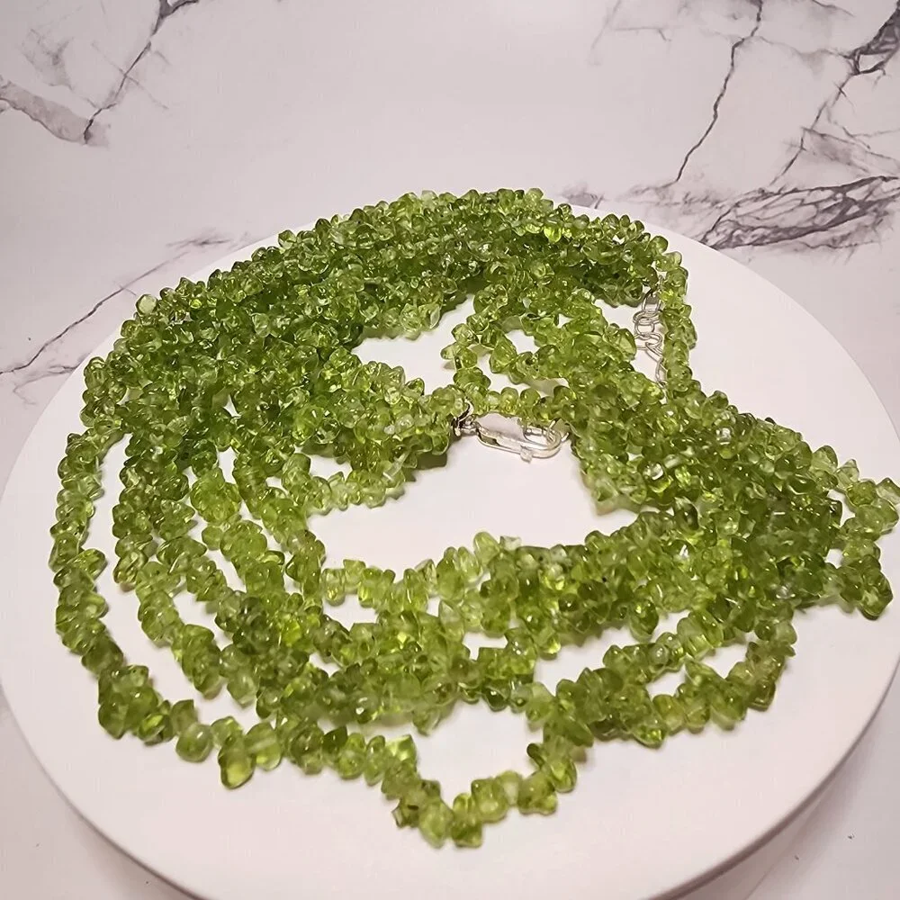Multistrand Light Green Peridot Chip Necklace
